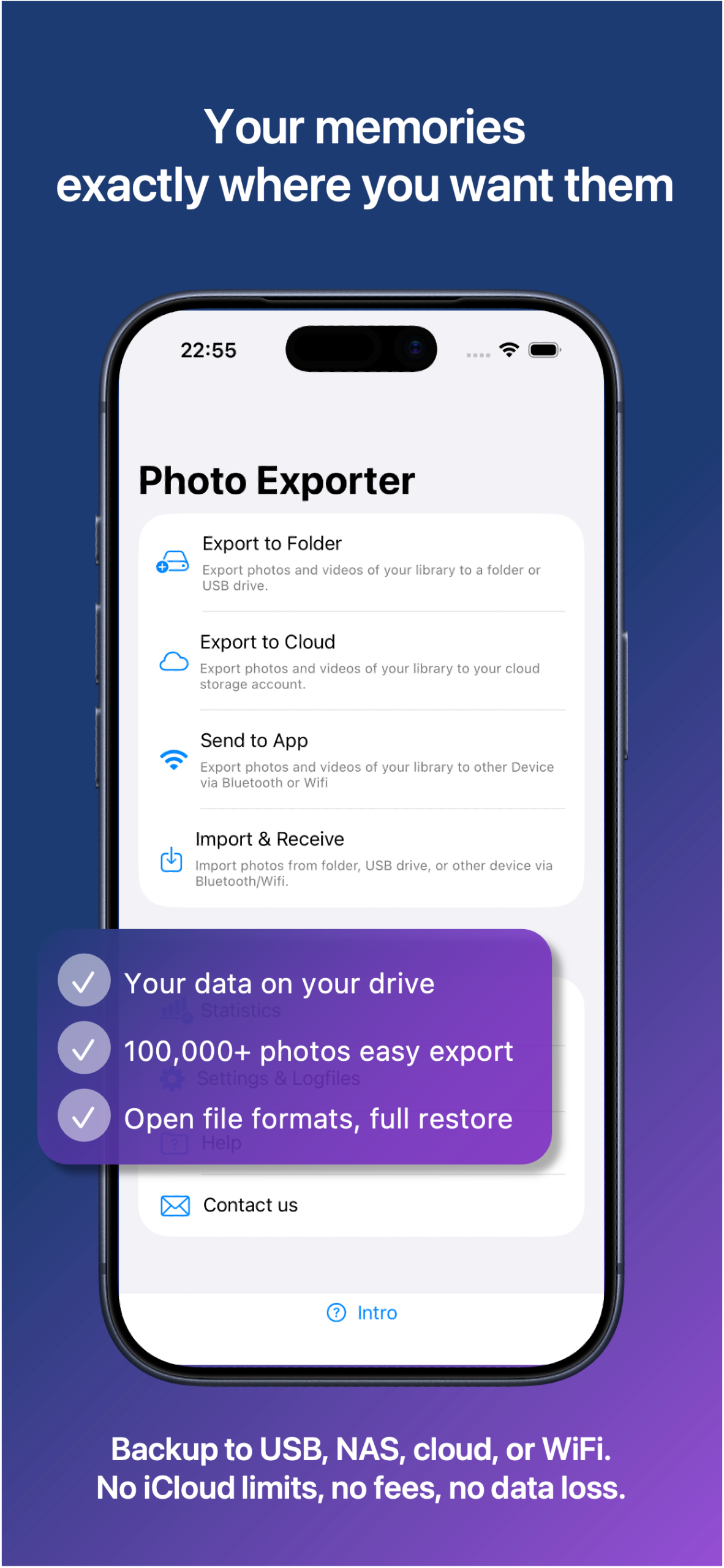 Happy Photo Exporter — iPhone main screen