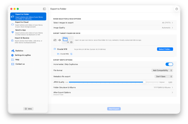 Happy Photo Exporter — Export to Folder view on Mac